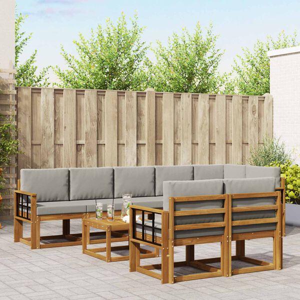 vidaXL Outdoor-Sofagarnitur mit Kissen 9 pcs Nat&uuml;rlich und Hellgrau