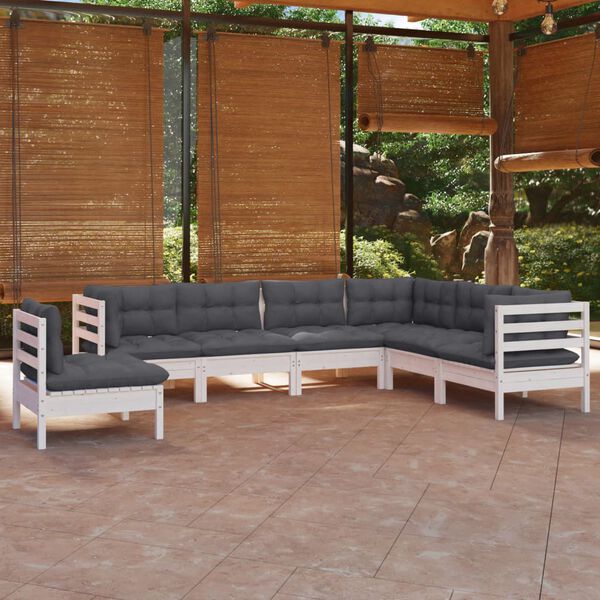 vidaXL 7-tlg. Garten-Lounge-Set mit Kissen Wei&szlig; Kiefer Massivholz