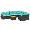 vidaXL 10-teiliges Gartensofa-Set mit Kissen, schwarzes Polyrattan