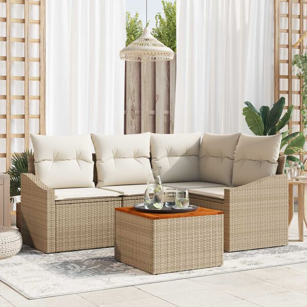 vidaXL Gartensofa-set mit Speicher 5 pcs Beige und Creme Poly-Rattan