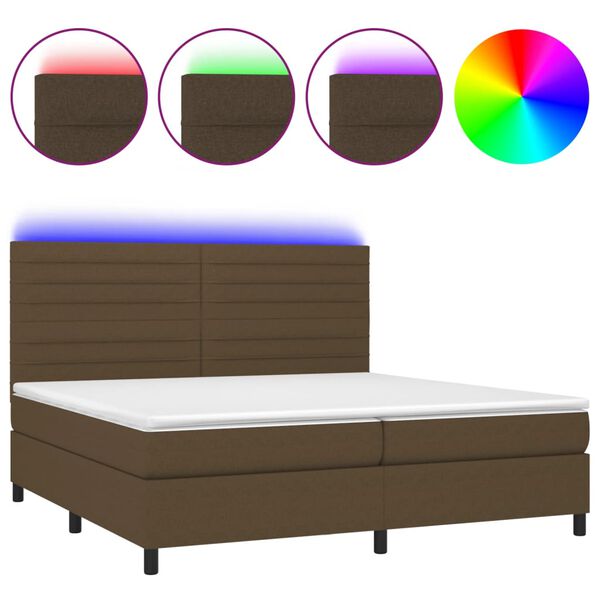 vidaXL Boxspringbett mit Matratze & LED Dunkelbraun 200x200 cm Stoff