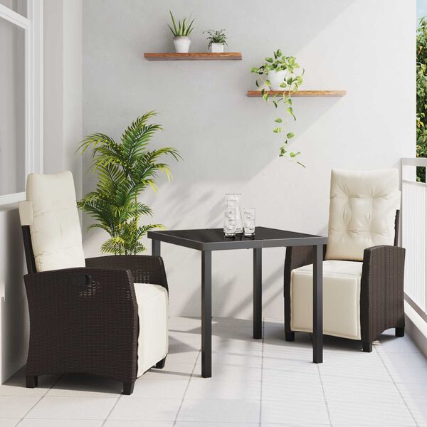 vidaXL Garten Essgruppe mit Kissen 3 pcs Braun Poly-Rattan