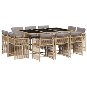 vidaXL 11-tlg. Garten-Essgruppe mit Kissen Beigemischung Poly Rattan