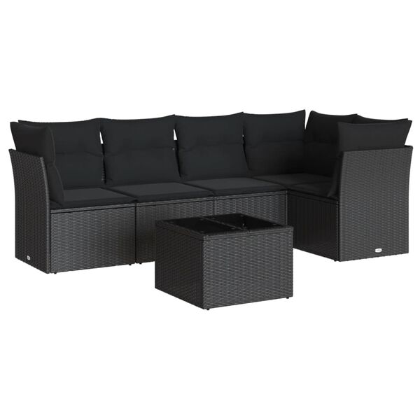 vidaXL 6-tlg. Garten-Sofagarnitur mit Kissen Schwarz Poly Rattan
