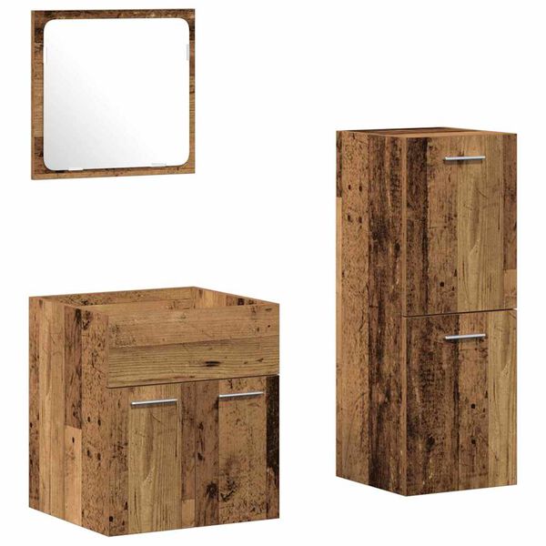 vidaXL Badezimmerm&ouml;bel-Set Wandmontiert 3 pcs Altholz Holzwerkstoff