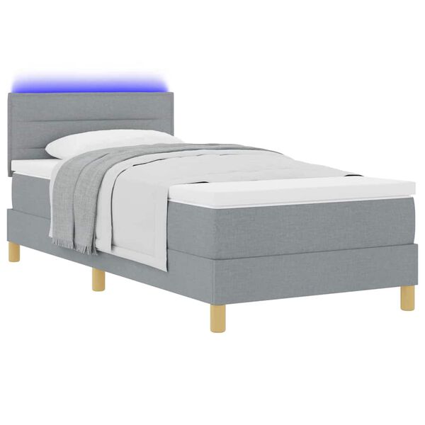 vidaXL LED Boxspringbett mit Matratze Hellgrau 90 x 190 cm Stoff