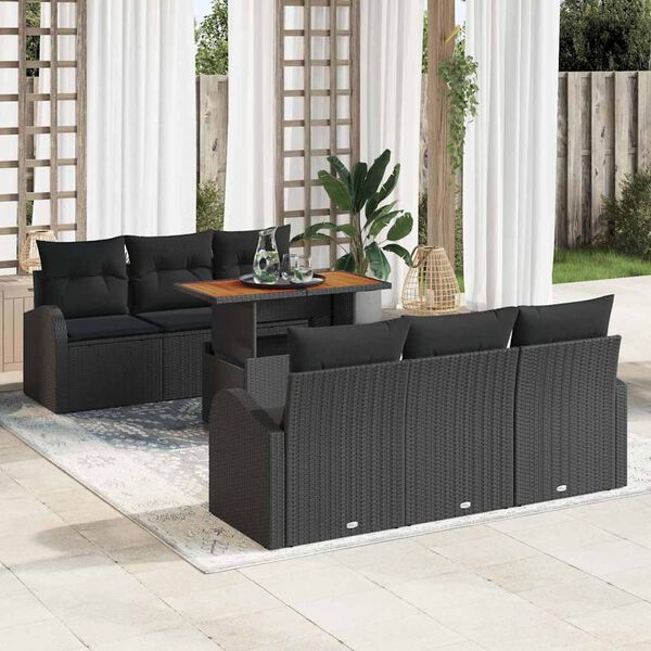 vidaXL Garten-Sofa-Set mit Kissen 7 pcs Schwarz