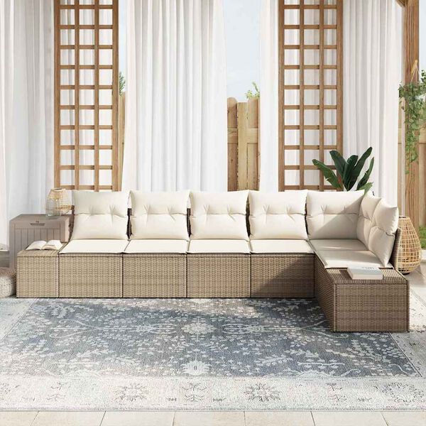 vidaXL Gartensofa-set mit Speicher 6 pcs Beige und Creme Poly-Rattan