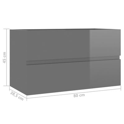 vidaXL Waschbeckenunterschrank Hochglanz-Grau 80x38,5x45 cm