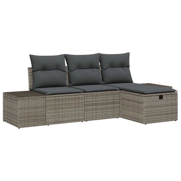 vidaXL Garten-Sofa-Set mit Kissen 4 pcs Grau Poly Rattan