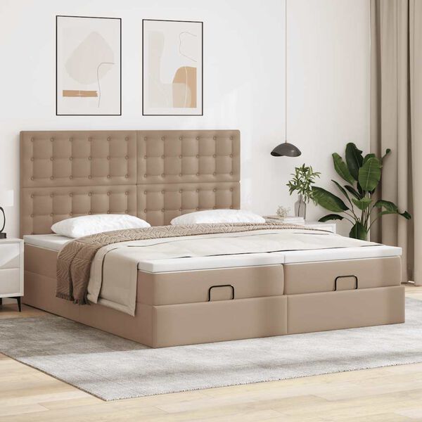 vidaXL Ottoman-Bett mit Matratzen LEDs Cappuccino 200x200cm Kunstleder