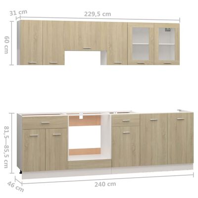 vidaXL 8-tlg. Küchenzeile Sonoma-Eiche Holzwerkstoff