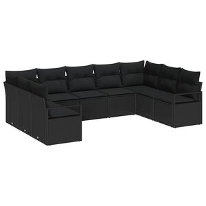 vidaXL Sofa Set mit Kissen 9 pcs Schwarz Poly Rattan