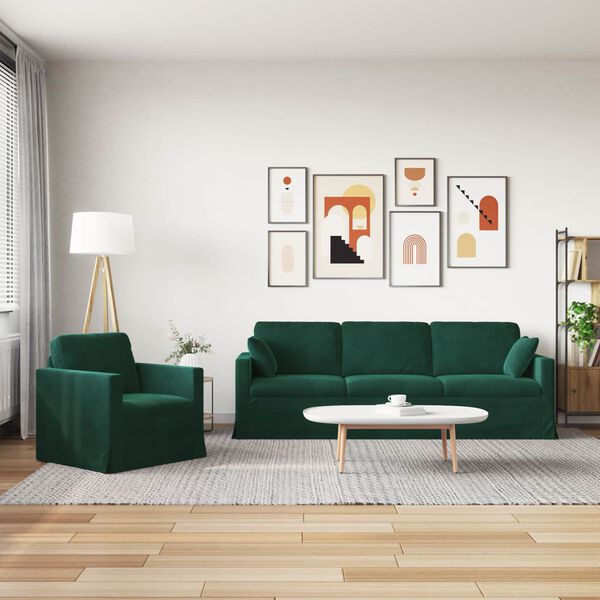vidaXL Sofa Set 2 pcs Dunkelgr&uuml;n 228 x 78 x 80 cm Samt