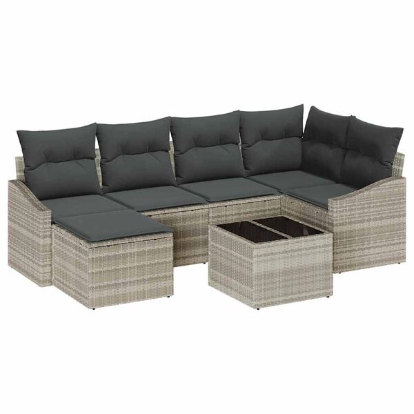 vidaXL Sofa Set mit Kissen 7 pcs Hellgrau Poly Rattan