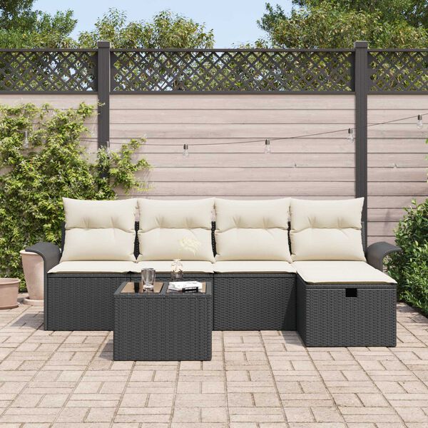 vidaXL Garten-Sofa-Set mit Kissen 6 pcs Schwarz Poly Rattan