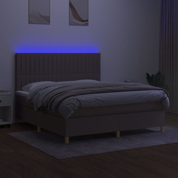 vidaXL Boxspringbett mit Matratze & LED Taupe 160x200 cm Stoff