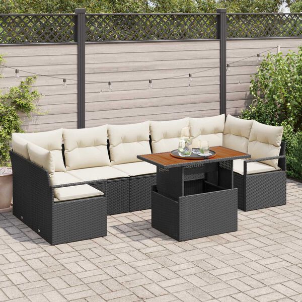 vidaXL Garten-Sofa-Set mit Speicher 8 pcs Schwarz Poly Rattan