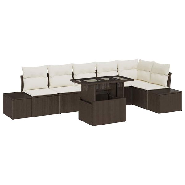 vidaXL Garten-Sofa-Set mit Kissen mit Speicher 7 pcs Braun und Creme