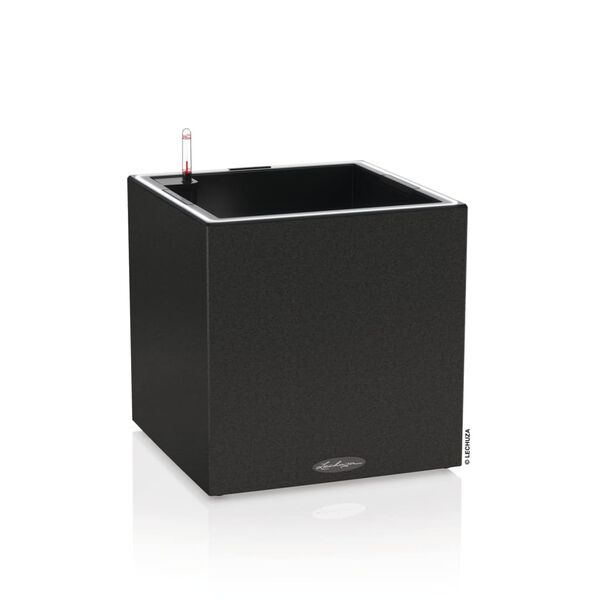 LECHUZA Pflanzgef&auml;&szlig; CANTO Stone 40 LED Low ALL-IN-ONE 40x40 cm Schwarz
