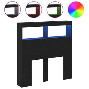 vidaXL LED-Kopfteil mit Ablagen Schwarz Eichen-Optik 100x17x102 cm