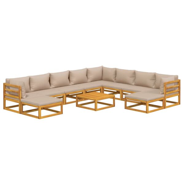 vidaXL 11-tlg. Garten-Lounge-Set mit Taupe Kissen Massivholz