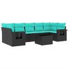 vidaXL 8-teiliges Gartensofa-Set mit Kissen, schwarzes Polyrattan