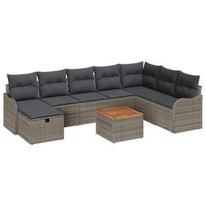 vidaXL Gartensofa-set mit Kissen mit Speicher 9 pcs Grau Poly-Rattan