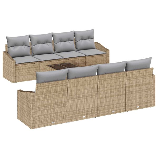 vidaXL Sofa Set mit Kissen 9 pcs Beige und Hellgrau Poly Rattan