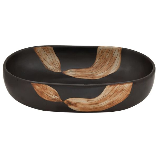 vidaXL Aufsatzwaschbecken Schwarz Oval 59x40x14 cm Keramik