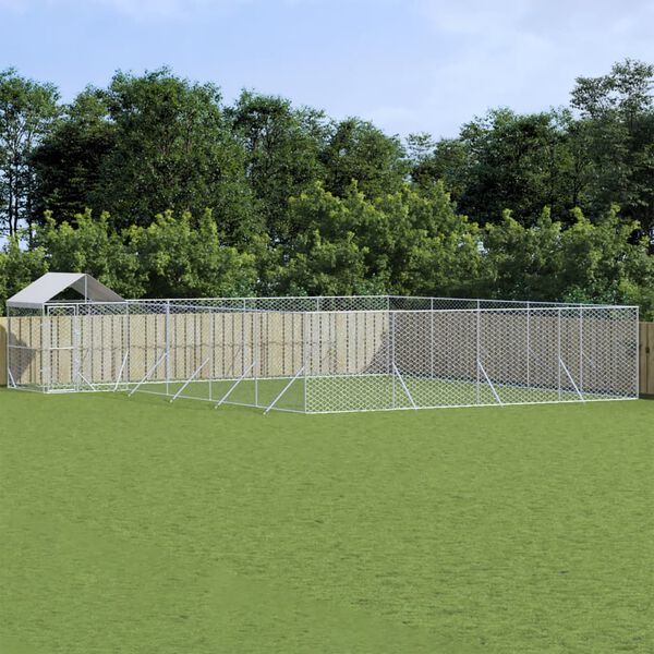 vidaXL Outdoor-Hundezwinger mit Dach Silbern 10x8x2,5 m Stahl Verzinkt