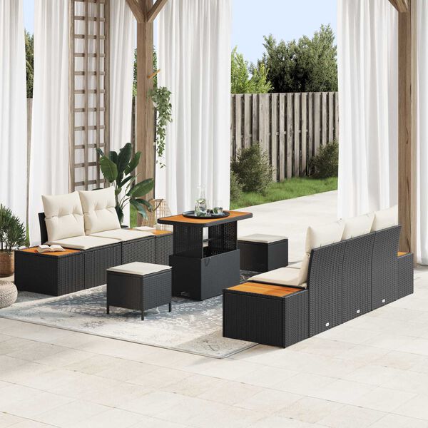 vidaXL Garten-Sofa-Set mit Kissen mit Speicher 8 pcs Schwarz und Creme
