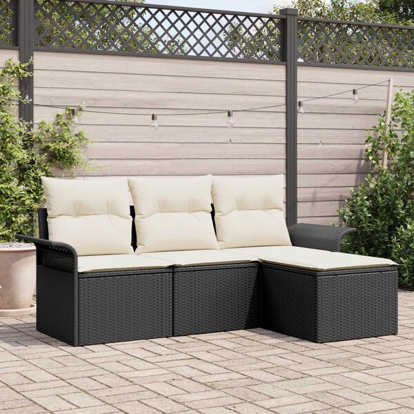 vidaXL Garten-Sofa-Set mit Kissen 4 pcs Schwarz Poly Rattan