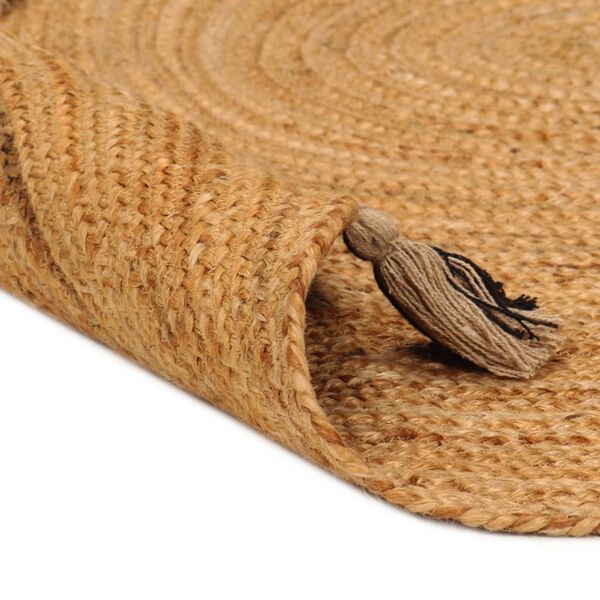 vidaXL Teppich Geflochten mit Quasten 120 cm Jute Rund