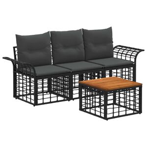 vidaXL Outdoor-Sofagarnitur 4 stk. Schwarz und Dunkelgrau Polyester