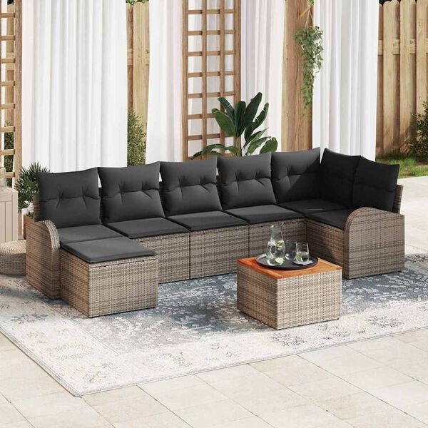 vidaXL Gartensofa-set mit Kissen 8 pcs Grau Poly-Rattan