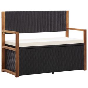 vidaXL Bank mit Stauraum 115 cm Poly Rattan Massivholz Akazie Schwarz