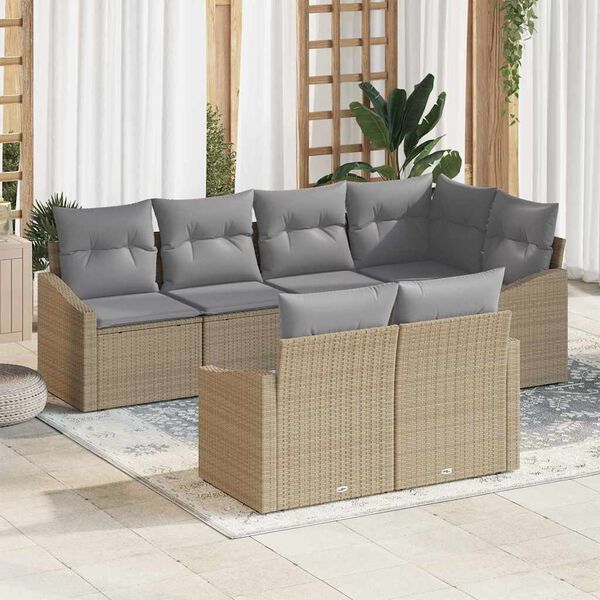 vidaXL Sofa Set mit Kissen 7 pcs Beige Poly Rattan
