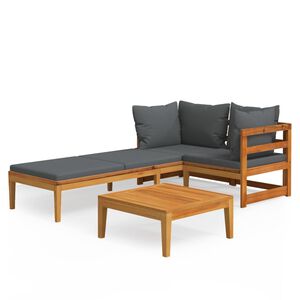 vidaXL 3-tlg. Garten-Lounge-Set mit Dunkelgrauen Kissen Massivholz Akazie