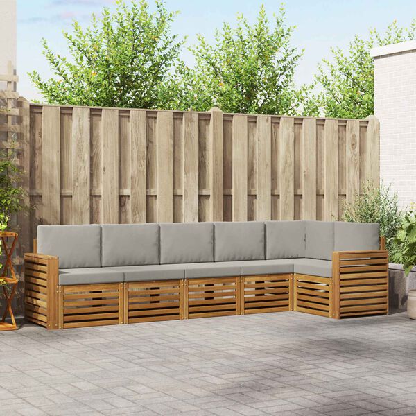 vidaXL Ecksofa Set 6 pcs Nat&uuml;rlich und Hellgrau Massivholz Akazie