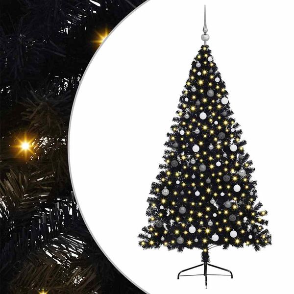vidaXL K&uuml;nstlicher vorbeleuchteter Weihnachtsbaum Schwarz 210 cm PVC