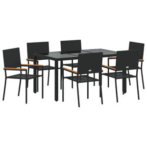 vidaXL Garten Essgruppe 7 pcs Schwarz Poly-Rattan