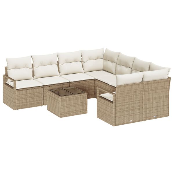 vidaXL Sofa Set mit Kissen 9 pcs Beige und Creme Poly-Rattan