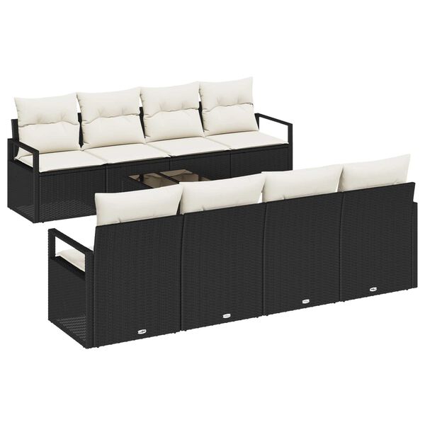 vidaXL Gartensofa-set mit Kissen 9 pcs Schwarz und Creme Poly-Rattan