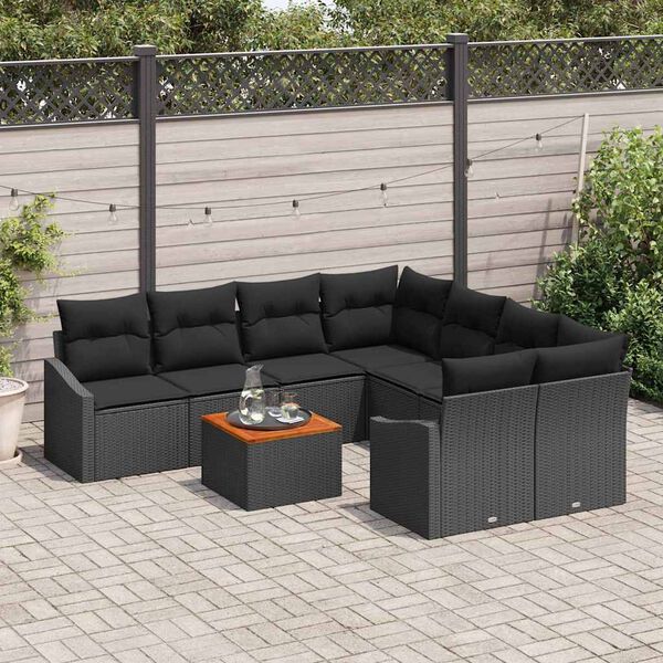 vidaXL Gartensofa-set mit Kissen 9 pcs Schwarz Poly-Rattan