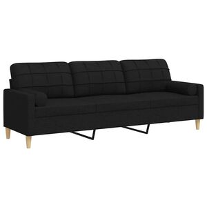 vidaXL Sofa 3-Sitzer mit Zierkissen Schwarz 210 cm Stoff