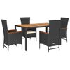vidaXL 5-tlg. Garten-Essgruppe mit Kissen Schwarz Poly Rattan