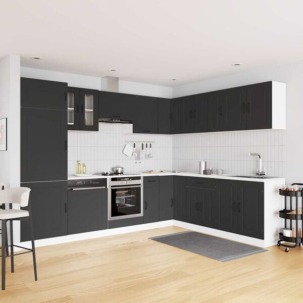 vidaXL 14-tlg. K&uuml;chenschrank-Set Kalmar Schwarz Holzwerkstoff