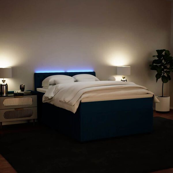 vidaXL Boxspringbett mit Matratze Blau 140x200 cm Samt