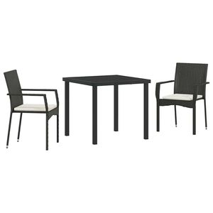 vidaXL Garten Essgruppe mit Kissen 3 pcs Schwarz Poly-Rattan
